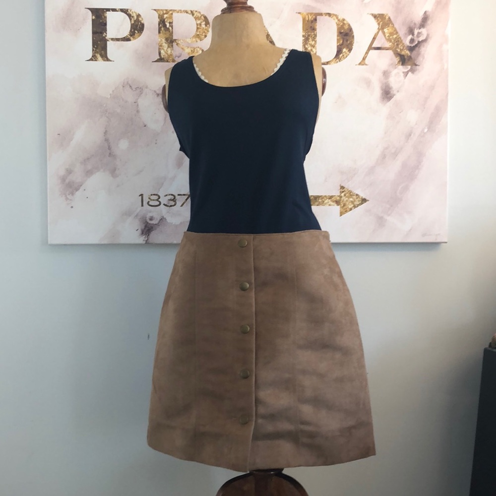 Gap Tan Faux Suede Skirt w Faux Gold Snaps